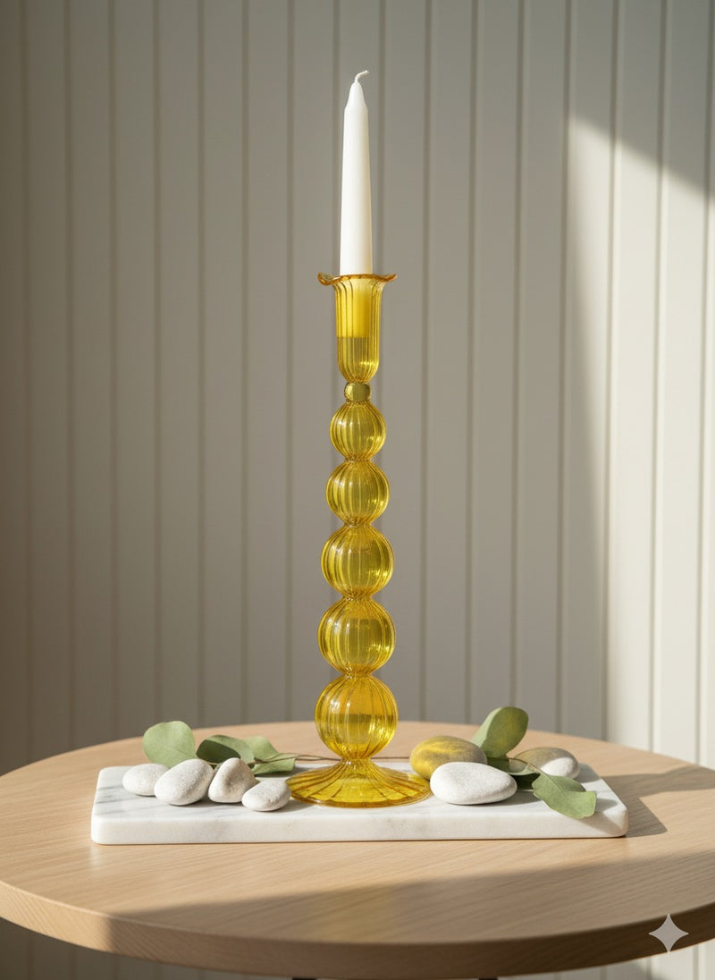Handblown Tall Puffed Swirl Glass Candle Stick