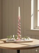 Handblown Tall Puffed Swirl Glass Candle Stick
