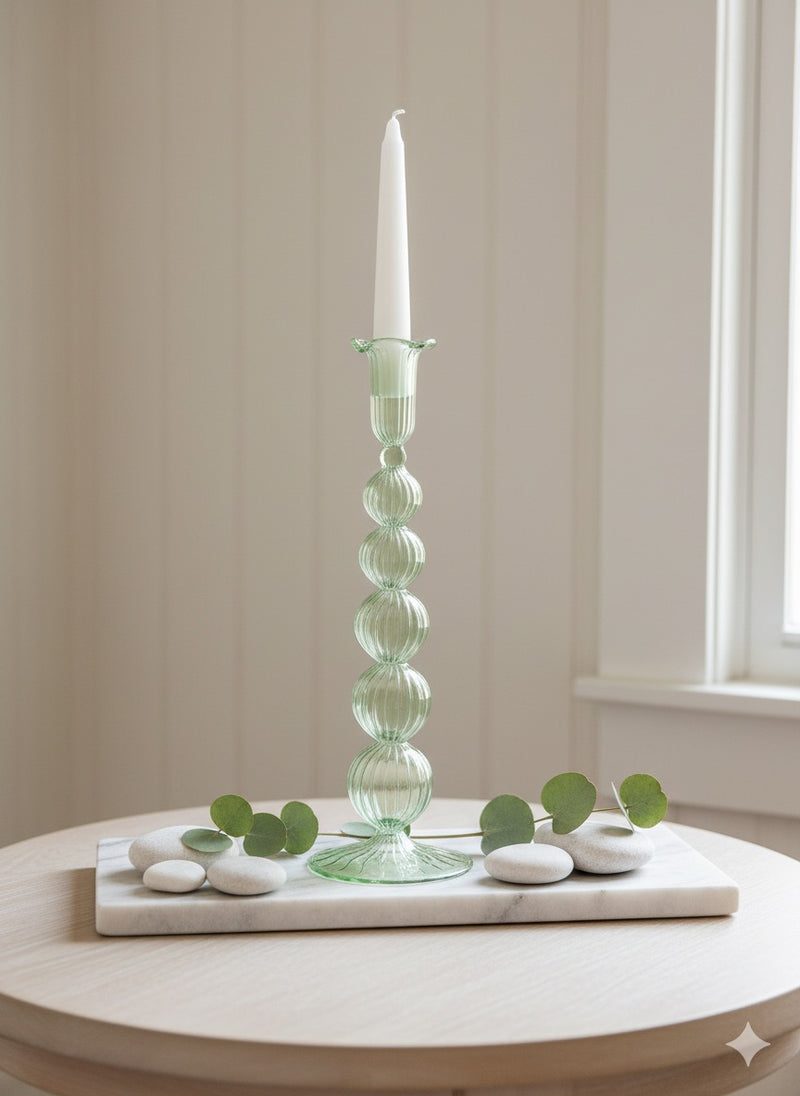Handblown Tall Puffed Swirl Glass Candle Stick