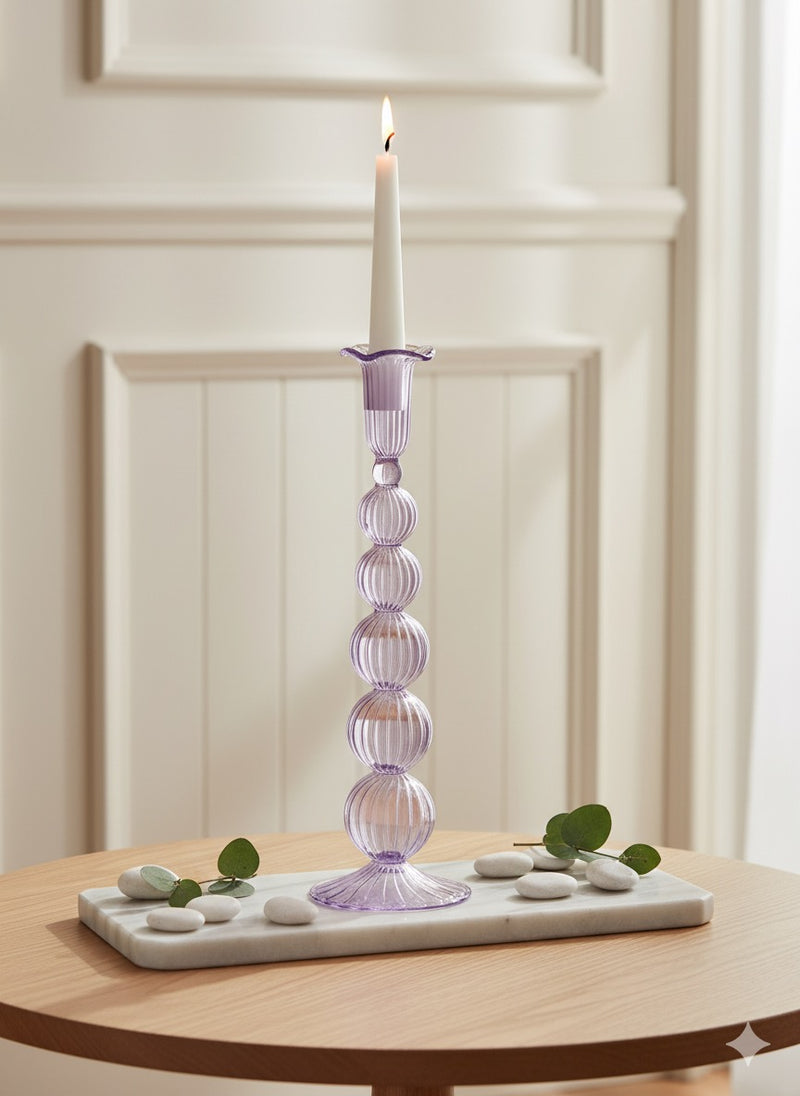 Handblown Tall Puffed Swirl Glass Candle Stick