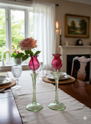 Handblown Ball Shape Tulip Swirl Candle Stick Holders Red/Green Set of 2