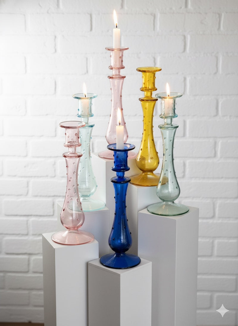 Handblown Curved Teardrop w/ Dots Design Candle Holder