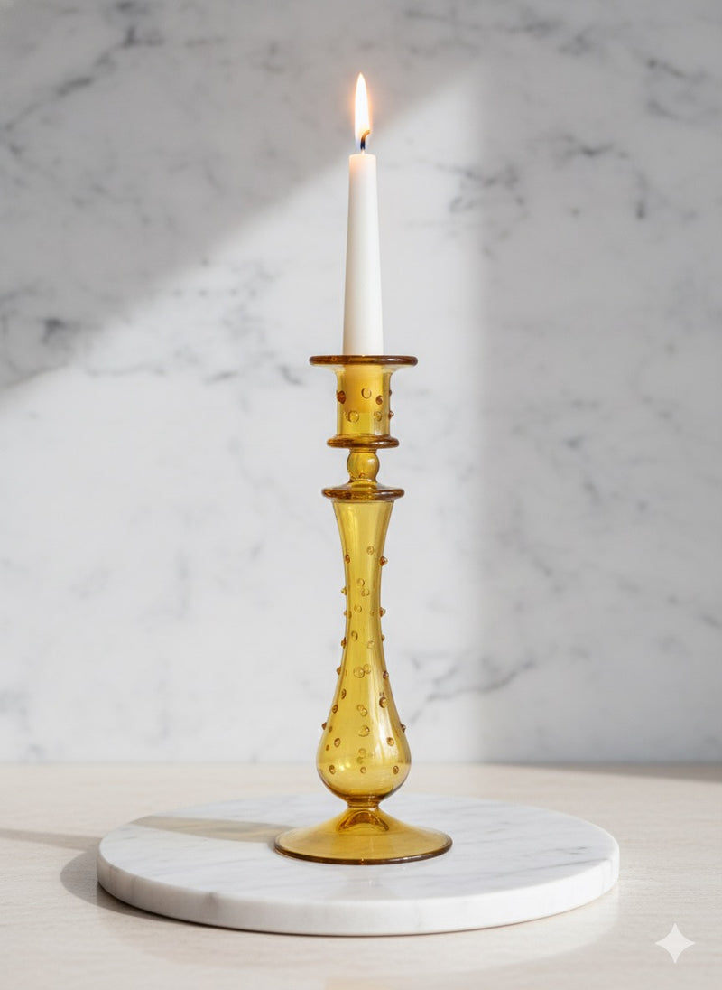 Handblown Curved Teardrop w/ Dots Design Candle Holder