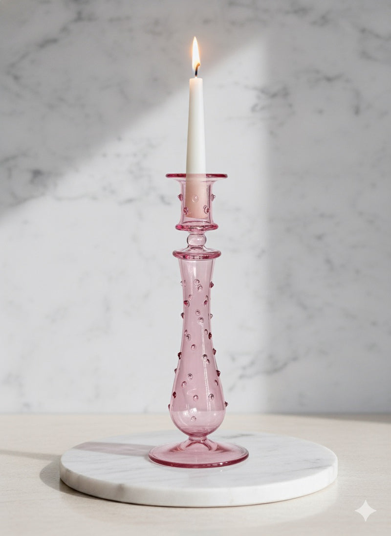 Handblown Curved Teardrop w/ Dots Design Candle Holder