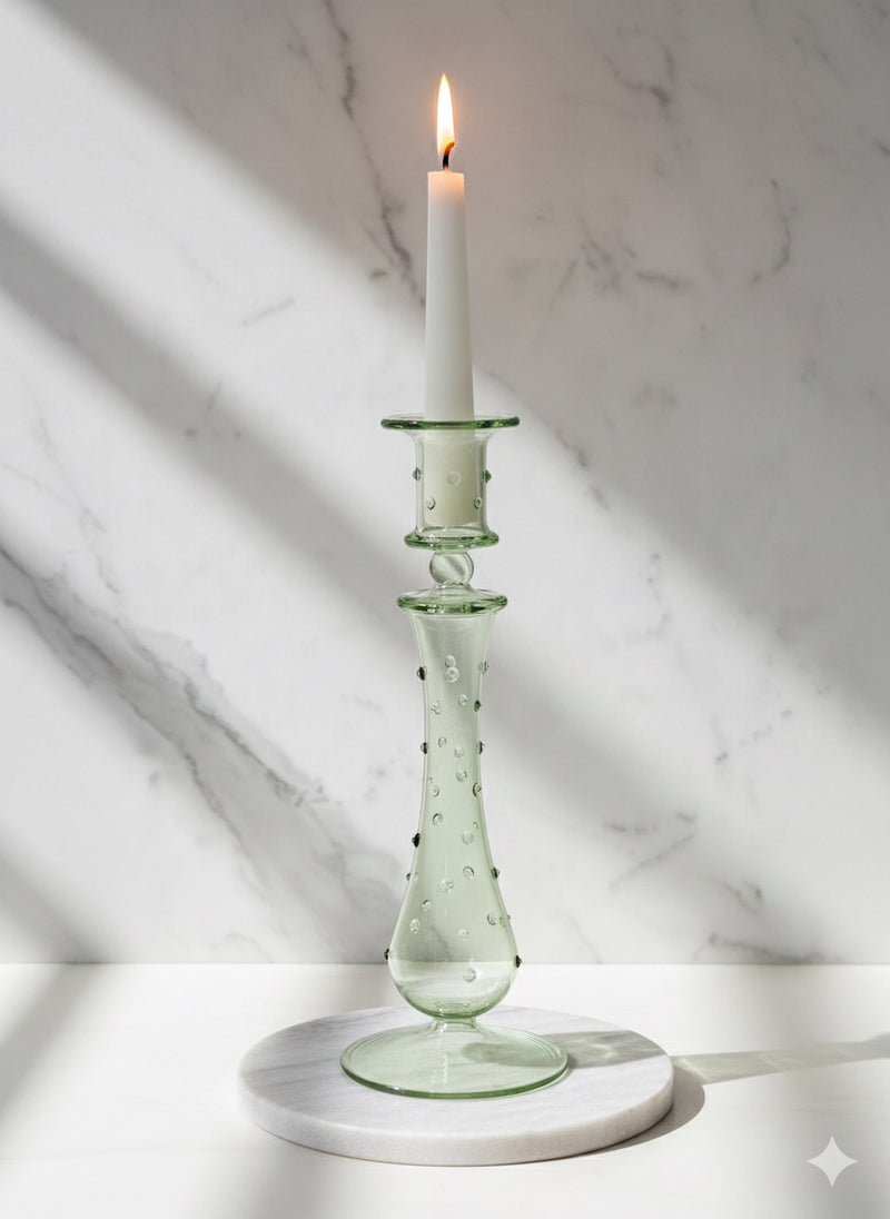 Handblown Curved Teardrop w/ Dots Design Candle Holder