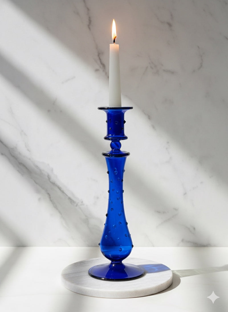 Handblown Curved Teardrop w/ Dots Design Candle Holder