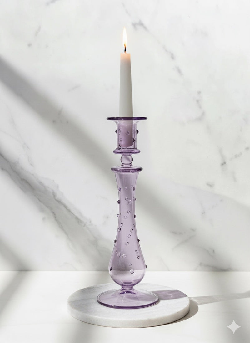 Handblown Curved Teardrop w/ Dots Design Candle Holder