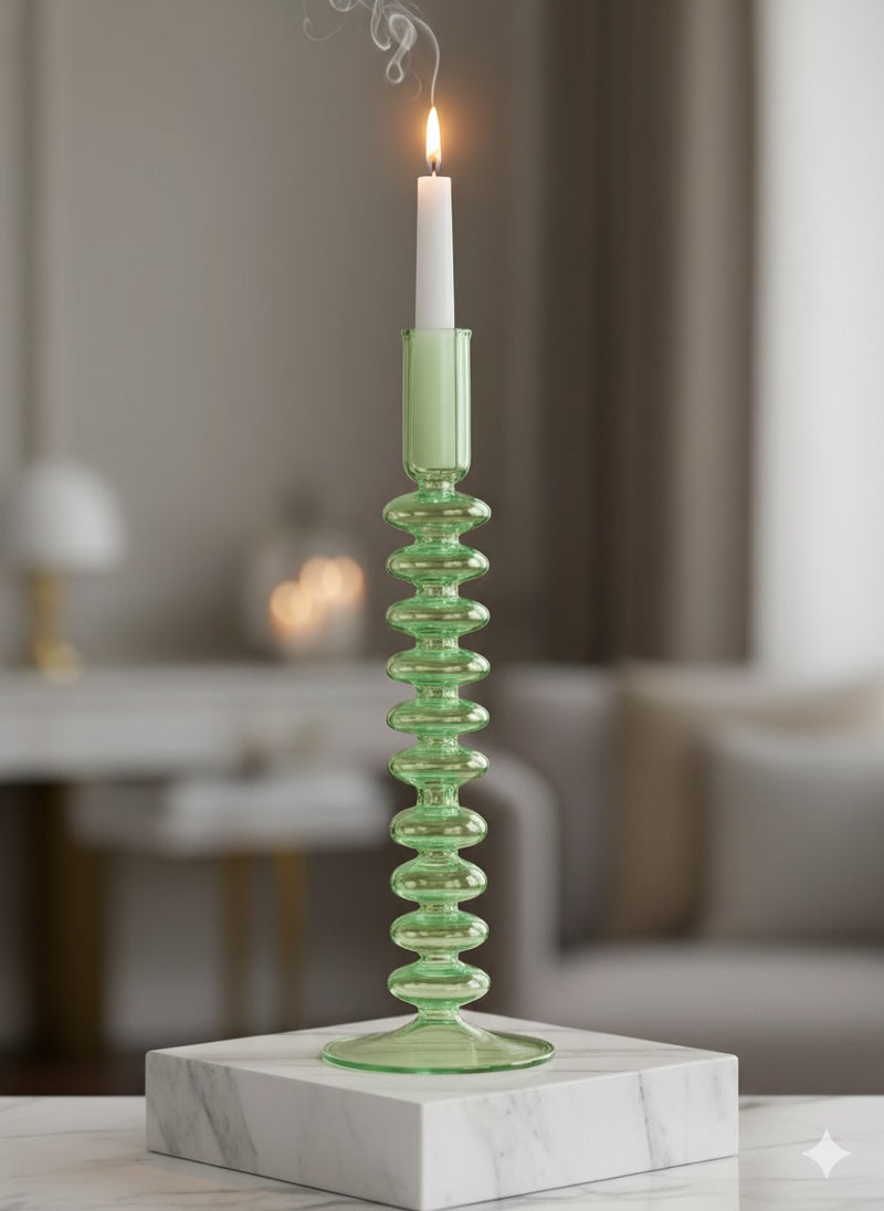 Handblown Large  Accordion Swirl Glass Candle Holders