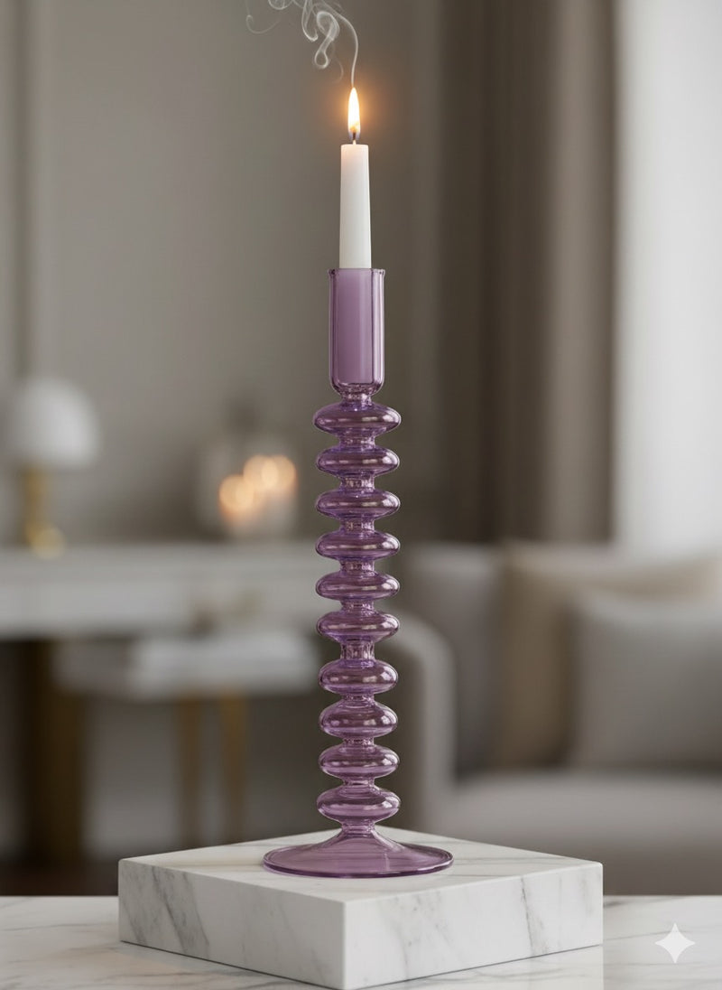 Handblown Large  Accordion Swirl Glass Candle Holders