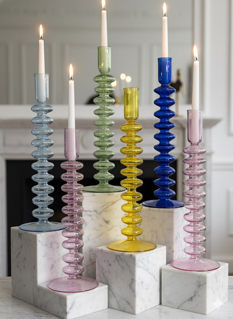 Handblown Large  Accordion Swirl Glass Candle Holders