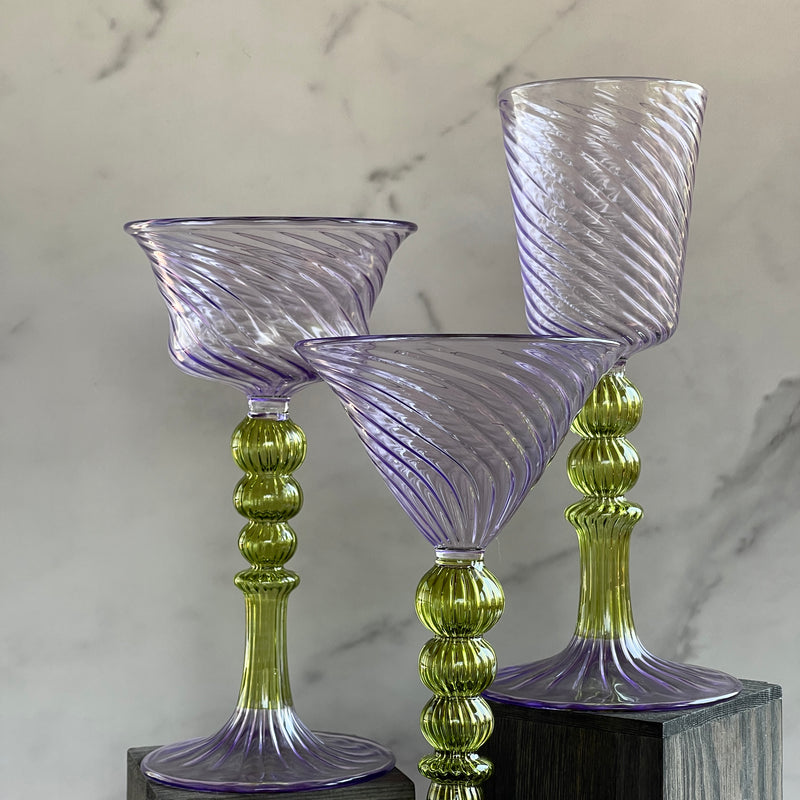 The Royal light Purple & Olive Goblet Swirl Glass (Set of 3)