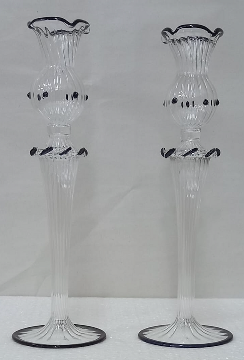 Handblown Vintage Lanky Swirl Glass Holders - Set of 2