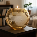 Egyptian Hand Blown Etched Glass Tea Light Holder - Holiday Decor.