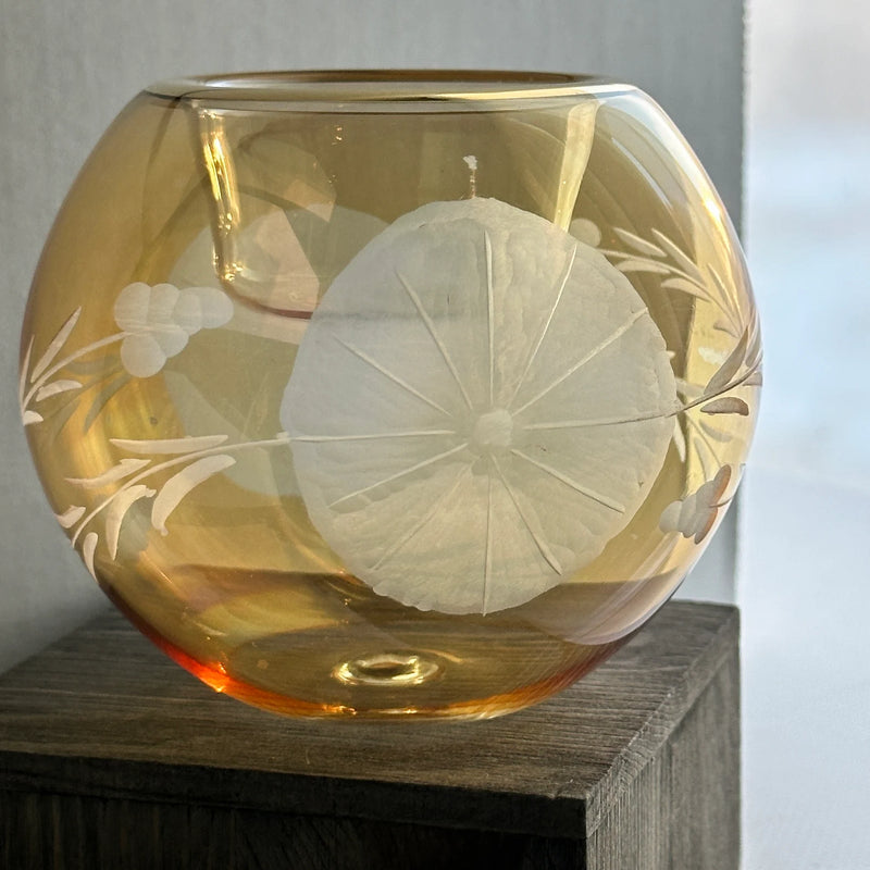 Egyptian Hand Blown Etched Glass Tea Light Holder - Holiday Decor.