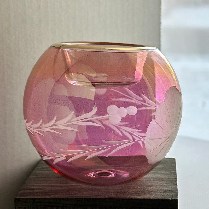 Egyptian Hand Blown Etched Glass Tea Light Holder - Holiday Decor.