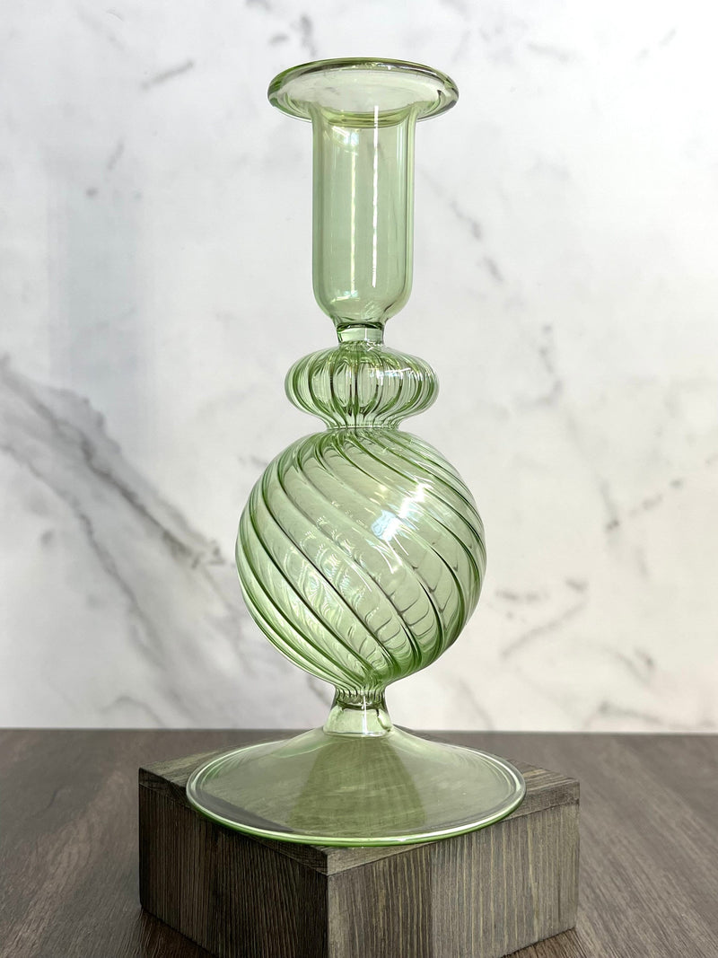 Handblown Spiral Globe Swirl Glass Candle Holders