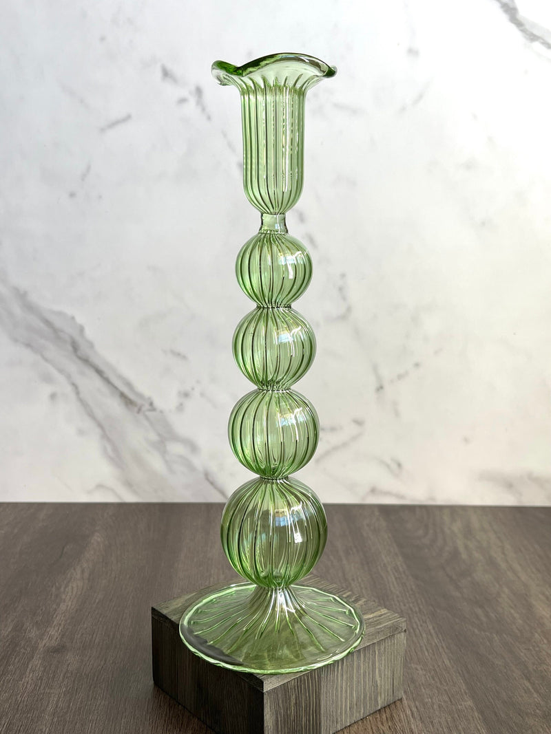 Handblown Short Puffed  Swirl Glass Candle Stick