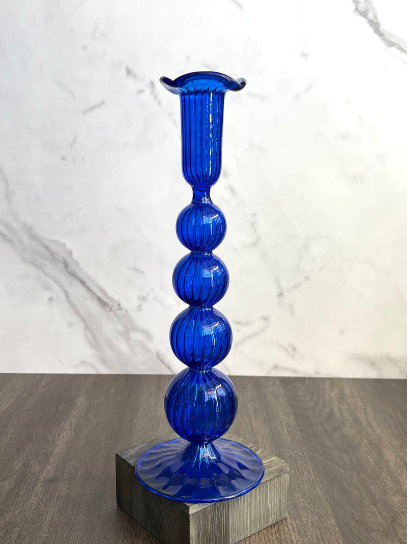 Handblown Short Puffed  Swirl Glass Candle Stick