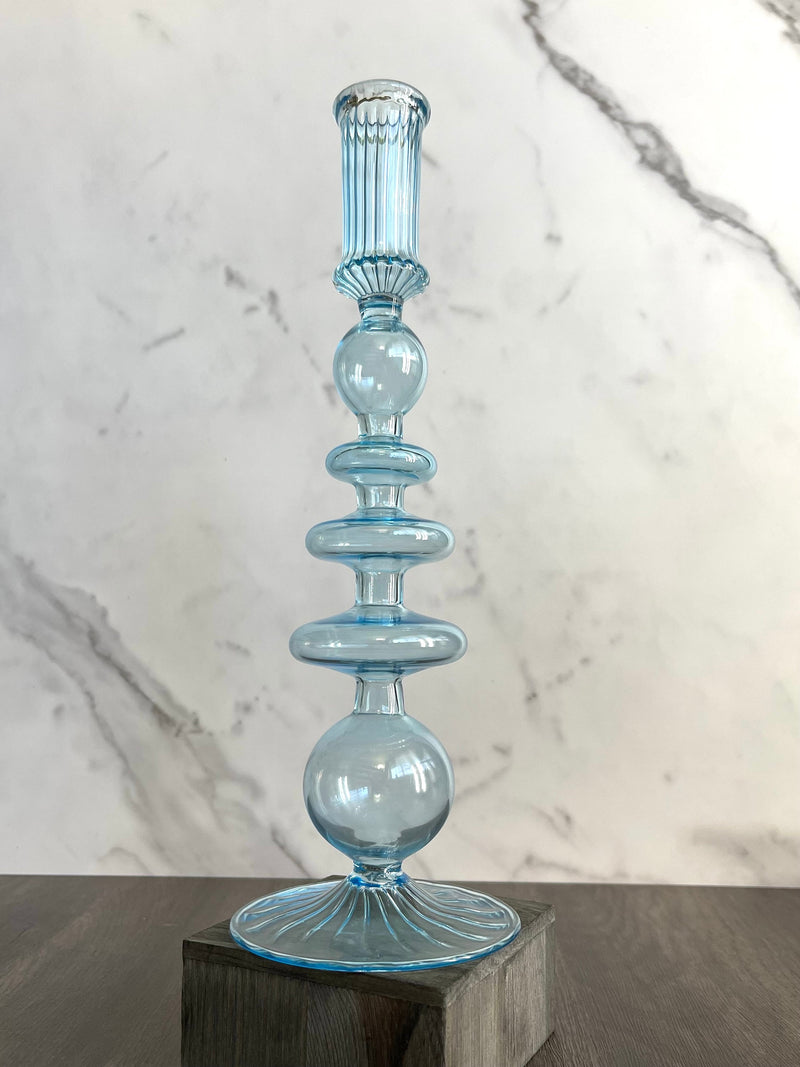 Egyptian Handblown Fear/Globe Swirl Glass Candle Stick
