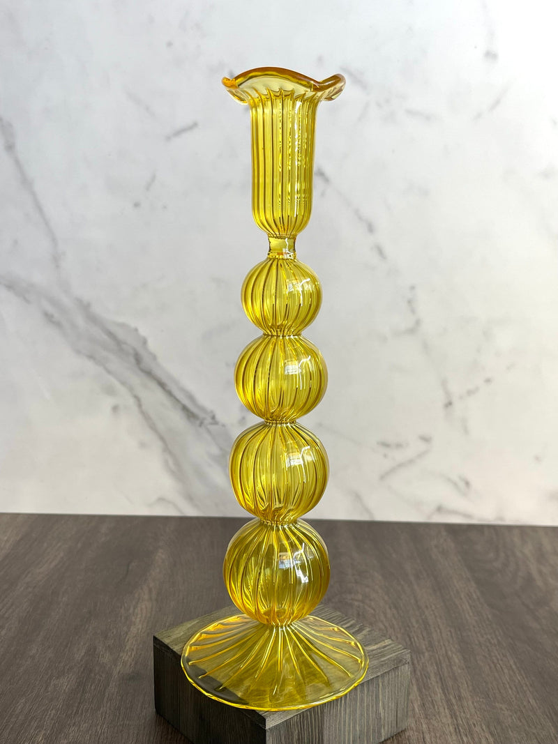 Handblown Short Puffed  Swirl Glass Candle Stick