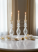 Handblown Sphere/Oval Swirl Candle Stick Holders Clear/Red Liner w/ Dots Design