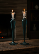 Handblown Elegant Swirl Glass Candle Holder - Set of 2 Clear/Iridescent Blue