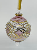 Large Crystal Globe w/ Green Glass End & w/ Hand Painted Ribbon- Egyptian Hand Blown Glass Ornament