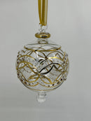 Large Crystal Globe w/ Green Glass End & w/ Hand Painted Ribbon- Egyptian Hand Blown Glass Ornament