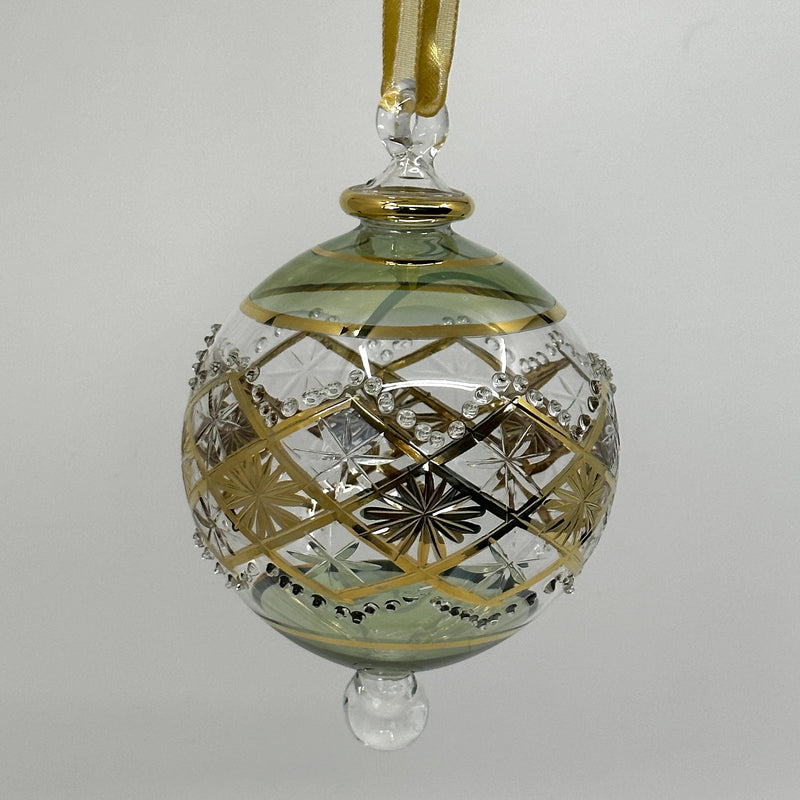 Large Globe w/ Hand Painted Gold Design - Raised Glass- Egyptian Hand Blown Glass Ornament