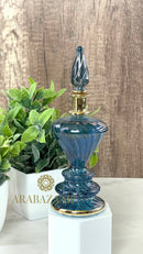 Handblown Glass Perfume Bottle: Swirl Design, 14K Gold Trim