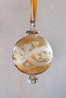 Hand Blown Glass Christmas Ornament: Pastel Globe with Etched Flower