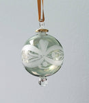 Hand Blown Glass Christmas Ornament: Pastel Globe with Etched Flower