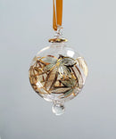 Hand Blown Glass Globe Ornament, Etched Floral Leaf Design, Egyptian Handmade Ornament, Gold Palm Trees & Pyramids, Holiday Decor