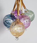 Hand Blown Glass Christmas Ornament: Pastel Globe with Etched Flower