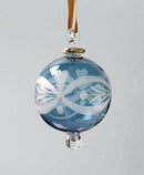 Hand Blown Glass Christmas Ornament: Pastel Globe with Etched Flower