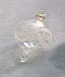 Hand Blown Glass Christmas Ornament: Pastel Globe with Etched Flower