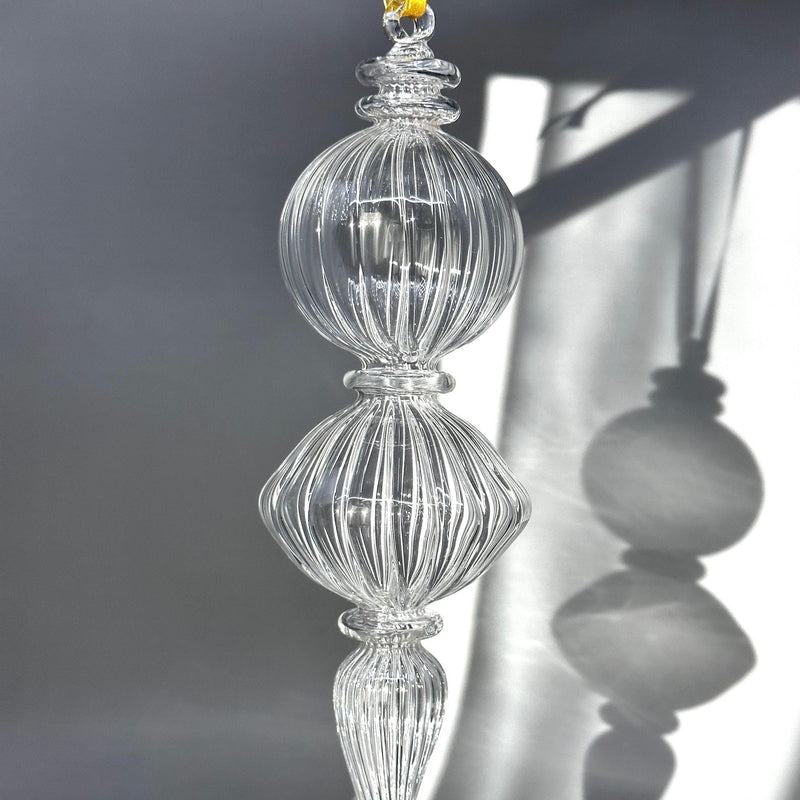 Handmade Swirl Glass Globe/Sphere End W/Teardrop Ornament.