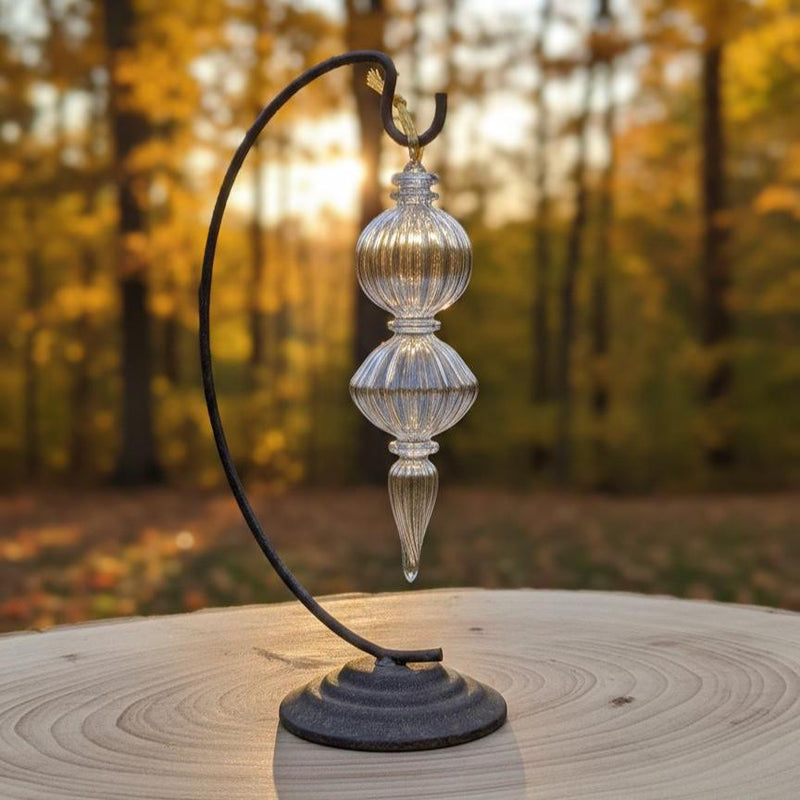 Handmade Swirl Glass Globe/Sphere End W/Teardrop Ornament.