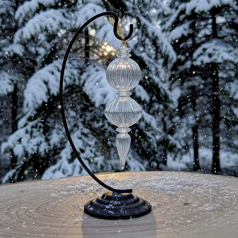 Handmade Swirl Glass Globe/Sphere End W/Teardrop Ornament.