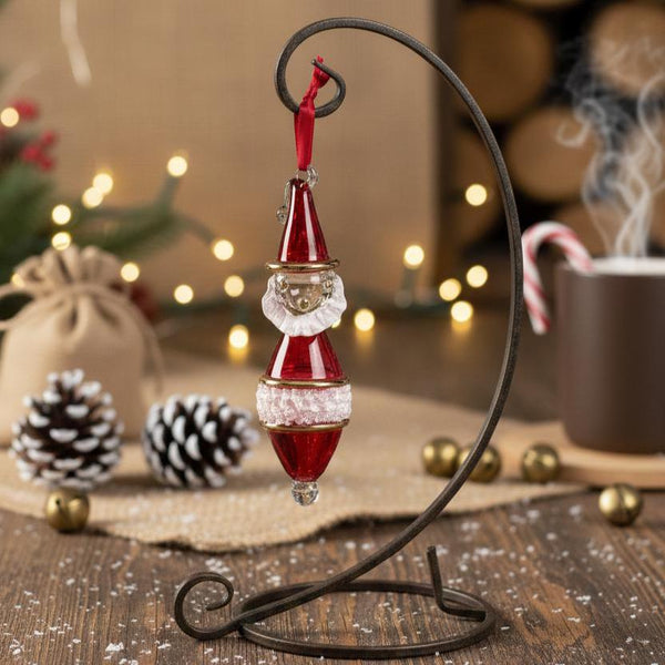Decorative Christmas ornament on a stand with festive background