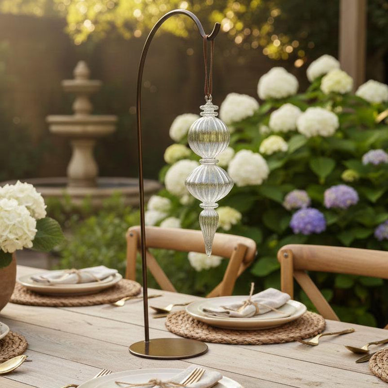 Handmade Swirl Glass Globe/Sphere End W/Teardrop Ornament.