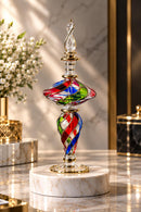 Egyptian Hand Blown Glass Perfume Bottle, Spiral Twist Design, Sculptural Fragrance Oil Bottle, Gold Detailed Artisan Vanity Decor