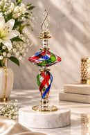 Egyptian Hand Blown Glass Perfume Bottle, Spiral Twist Design, Sculptural Fragrance Oil Bottle, Gold Detailed Artisan Vanity Decor