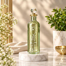 Egyptian Hand Blown Glass Perfume Bottle, Tall Cylinder Bottle with Floral Vine Design, Round Stopper, Fragrance Oil Bottle, Vanity Decor