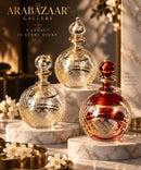 Egyptian Hand Blown Glass Perfume Bottle, Round Globe Bottle with Geometric Lattice Design, Decorative Fragrance Oil Bottle, Vanity Decor
