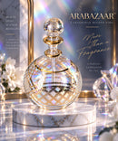 Egyptian Hand Blown Glass Perfume Bottle, Round Globe Bottle with Geometric Lattice Design, Decorative Fragrance Oil Bottle, Vanity Decor