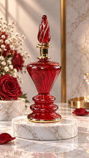 Egyptian Hand Blown Glass Perfume Bottle, Ribbed Diamond Shape, Twisted Teardrop Stopper, Artisan Fragrance Oil Bottle, Vanity Decor