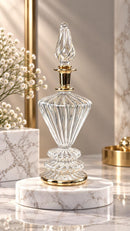 Egyptian Hand Blown Glass Perfume Bottle, Ribbed Diamond Shape, Twisted Teardrop Stopper, Artisan Fragrance Oil Bottle, Vanity Decor