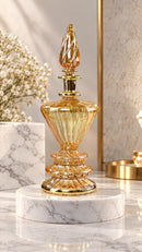 Egyptian Hand Blown Glass Perfume Bottle, Ribbed Diamond Shape, Twisted Teardrop Stopper, Artisan Fragrance Oil Bottle, Vanity Decor