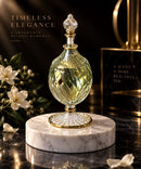 Egyptian Hand Blown Glass Perfume Bottle, Oval Teardrop Shape, Swirl Ribbed Design, Pedestal Fragrance Oil Bottle, Artisan Vanity Decor
